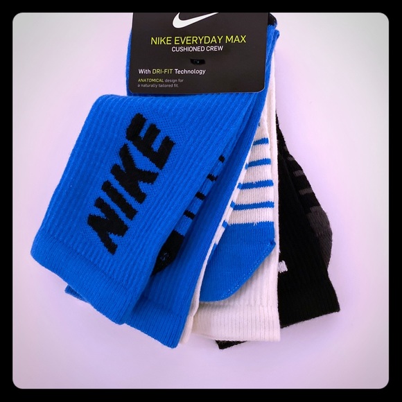 Nike Everyday Max 3 pack CrewSocksBlue Black White - Picture 1 of 8